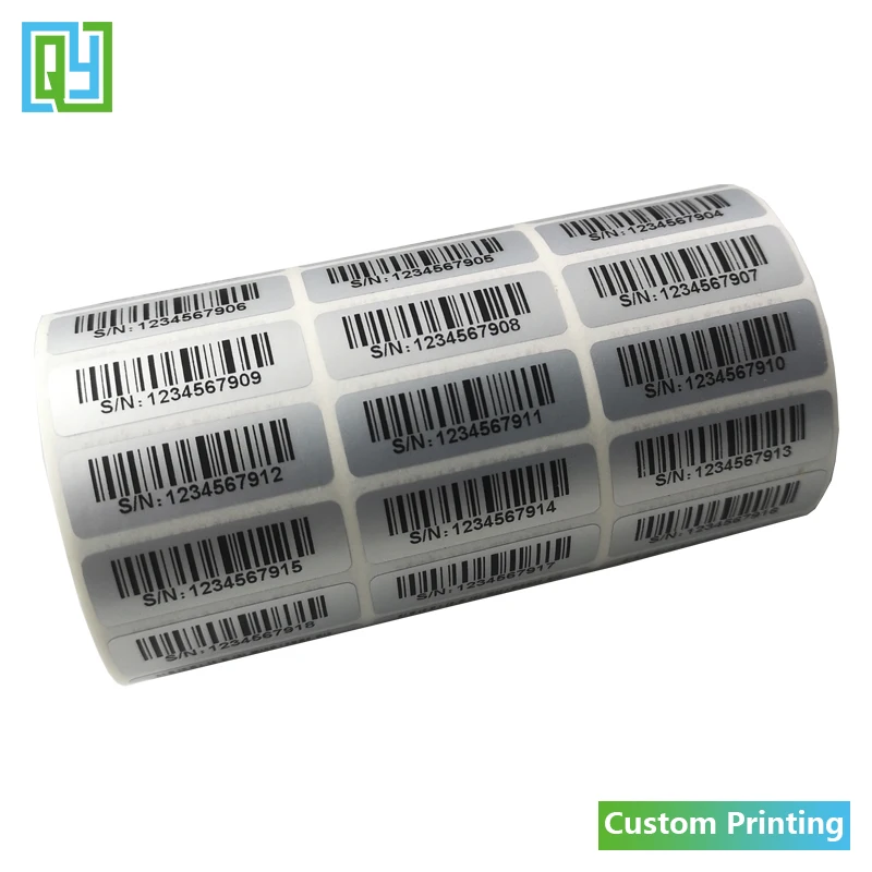 1000pcs Free Shipping 30*10 mm Custom QR Code Synchronized Barcode ID Tag Serial Number Stickers Silver PET Waterproof Label