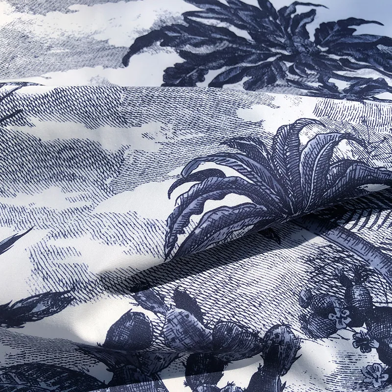 Natural Organic Cotton Tropical Plant Printed Fabric French Brand Fashion Clothing Polyester satin Cloth for Dress Sew Material