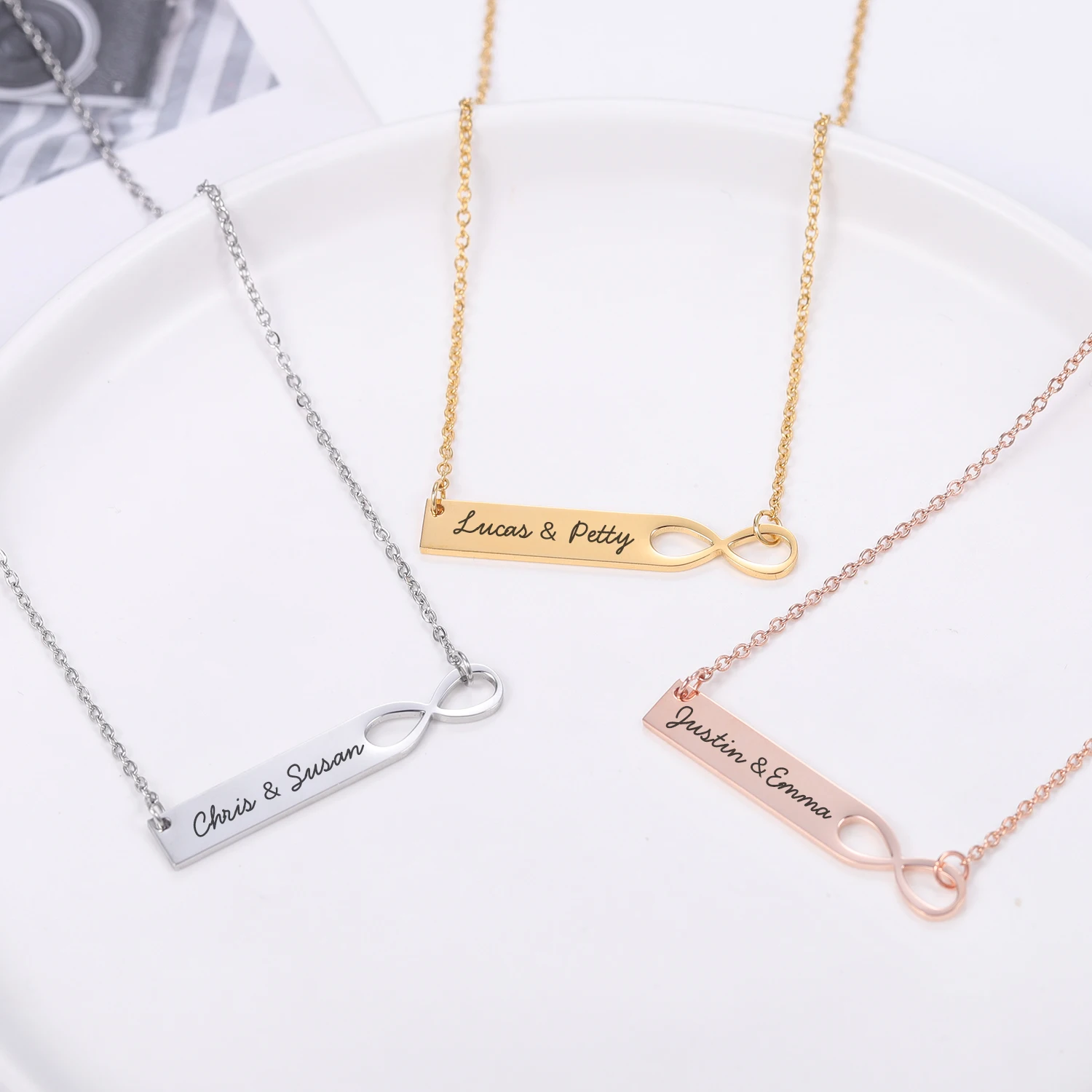 MYDIY Bar Engrave Pendant Necklace Custom Nameplate Infinite loop Necklace Personalized Couple Girlfriends Gift dropshipping