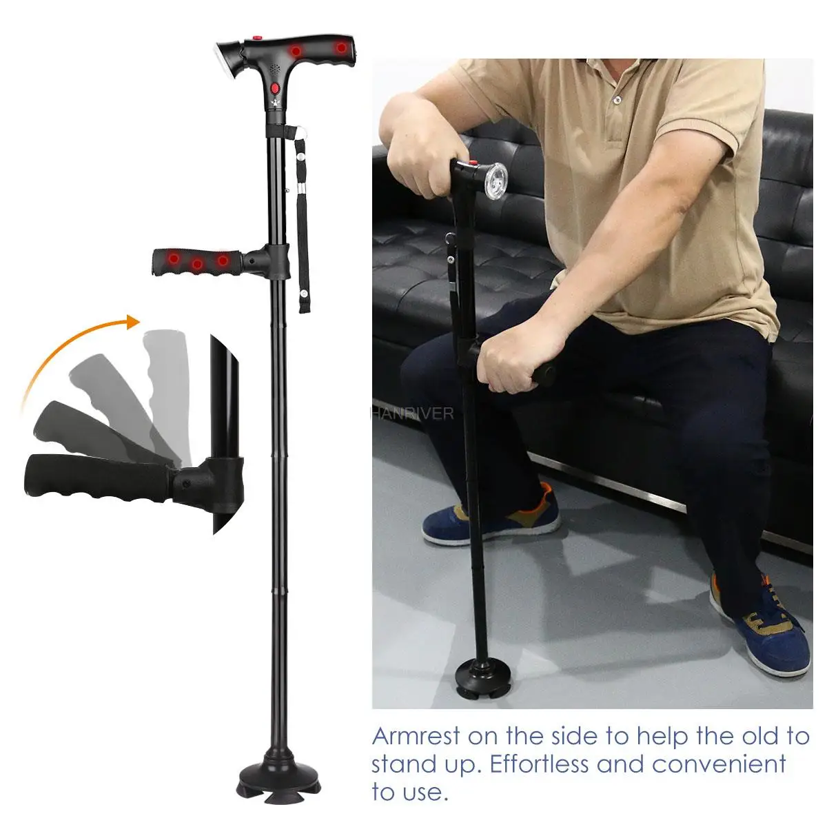 Elderly Foldable Telescopic Crutch Foldable Crutch LED Reliable Walking Cane Supporting Crutch for Elderly Walking