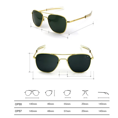 Imagen 2 del producto Gafas de sol AO de piloto militar del ejército americano de alta calidad, lentes de cristal para hombre, gafas de sol de conducción de diseñador de marca para hombre OP55 OP57
