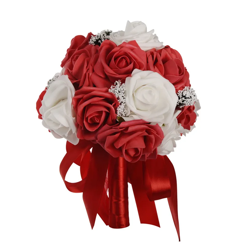 Hochzeit Bouquet Rosa Weiß Handgemachte Künstliche Blume Rose Buquet Casamento Braut Bouquet für Hochzeit Mariage