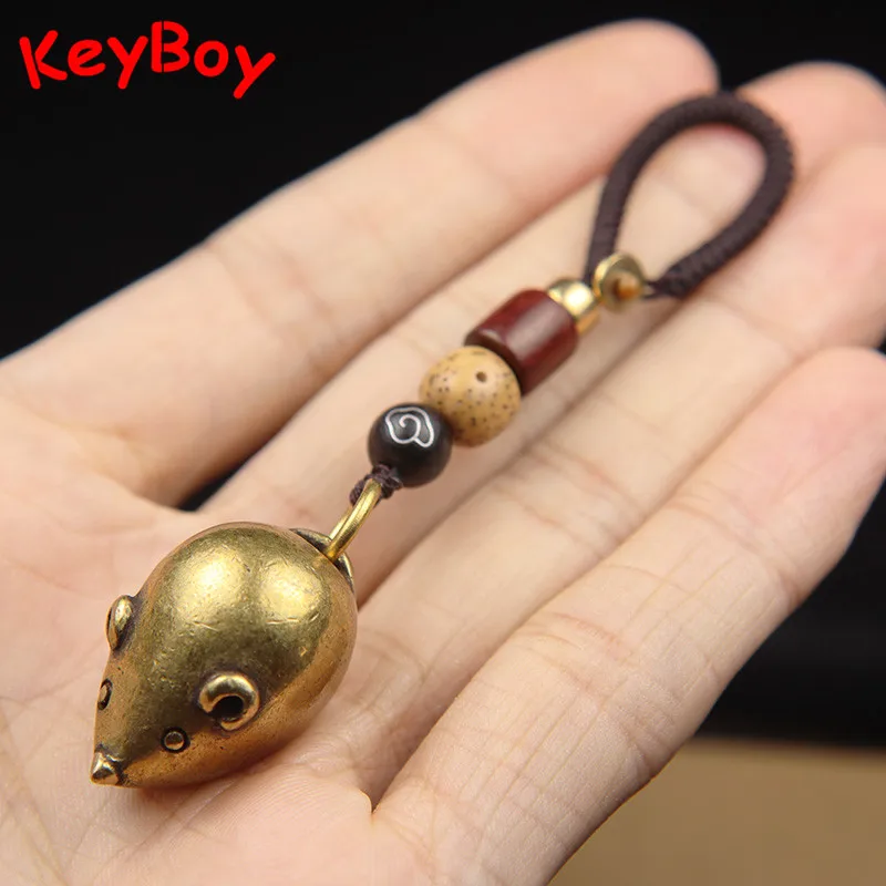 Vintage Brass Fatty Rat Figures Keychains Lanyard Pendants Small Cute Mouse Car Key Chains Hangings Trinkets Funny Child\'s Gifts