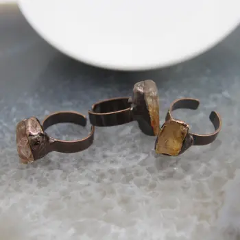 不規則黃水晶塊可調式戒指,黃色石英療癒水晶復古戒指,時尚女士珠寶禮品 6 最佳銷售 金塊首飾 - №2