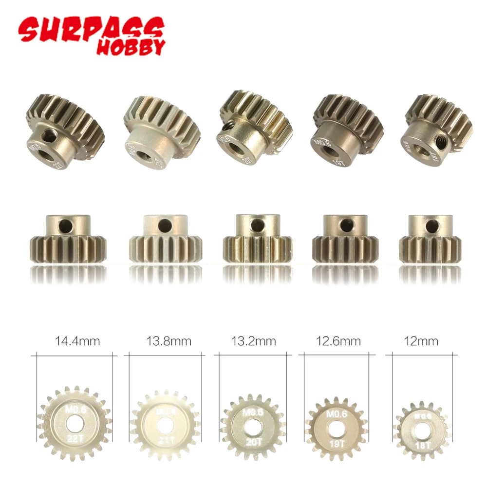 Koło zębate, 5 sztuk/partia SURPASSHOBBY M0.6 3.175mm 13T-17T/18T-22T/23T-27T/28T-33T Metal zębnika silnika dla RC 1/8 1/10 samochód