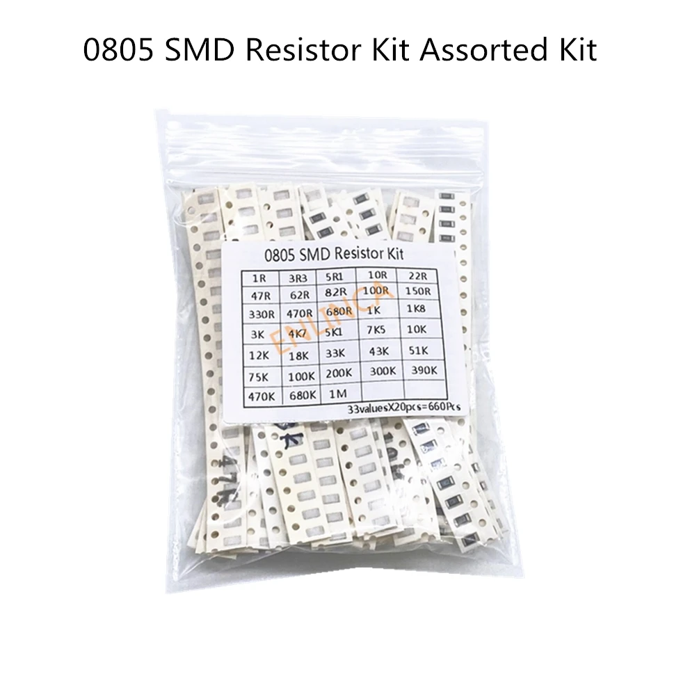 660pcs 0805 0603 1206 SMD Resistor Kit Assorted Kit 1ohm-1M ohm 1% 33valuesX20pcs Sample Kit