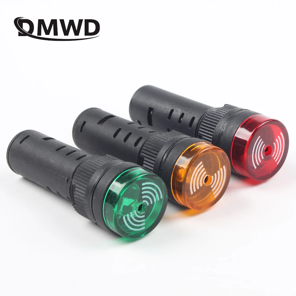 Colorful AD16-16SM 12V 24V 110V 220V 16mm Flash Signal Light Red LED Active Buzzer Beep Alarm Indicator Red Green Yellow