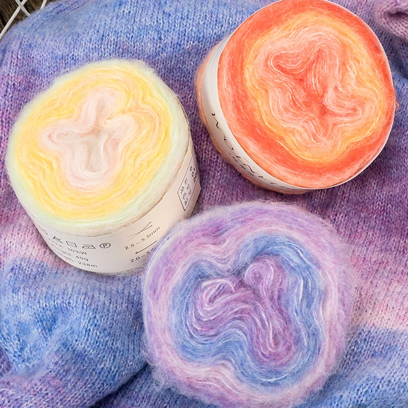 6pcs 40g/ball Section dyed gradual change cotton yarn knitted scarf hand knitted wool group DIY material bag medium coarse wool