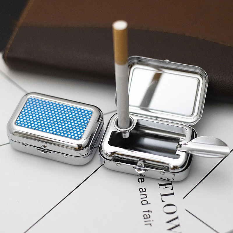 Ashtray with Lockable Lid Portable Metal Desktop Ash Case Outdoor Pocket Ashtray