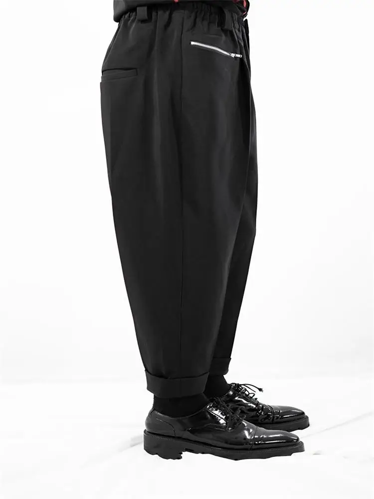 

Spring And Summer New Men's Hair Stylist Loose Casual Pants Fashion Nightclub Pure Color Pants With White Zipper At The Cuff