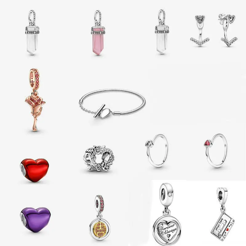 

Original 925 Sterling Silver Beads Soul Mate Spinning Lucky Metallic Red Heart White Pink Purple Amulet Pendant Dangle Charm