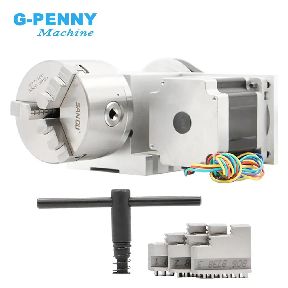 G-Penny 3 griffe/4 mascelle 100 mm 4° asse Testa divisoria CNC/asse di rotazione/kit asse A Rapporto di riduzione 4:1 con motore passo-passo Nema34
