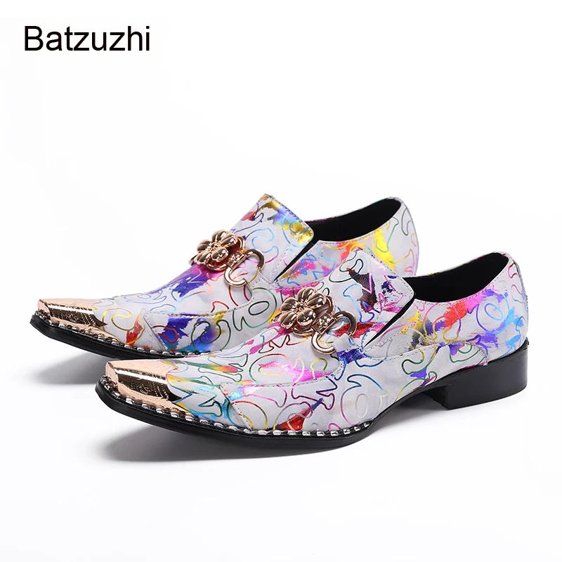 Batzuzhi Italian Type Men's Shoes Pointed Iron Head Color Leather Dress Shoes Men for Business/Party and Wedding Zapatos Hombre