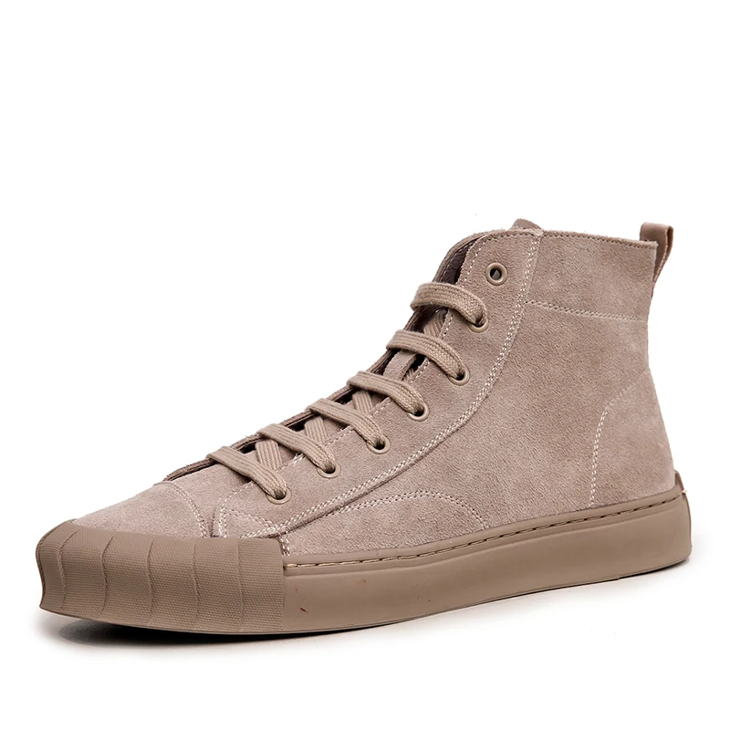 

Men Casual Basic Shoes Luxury Cow Suede Leather Lace Up High Top Street Wear Spring Male Black Adult Sneakers Boots Flats Shoes