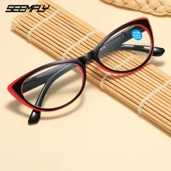Seemfly Ultralight okuma gözlüğü erkekler Anti mavi ışınları presbiyopi gözlük kadınlar Vintage kedi göz gözlük diyoptri + 1.0 1.5 4.0