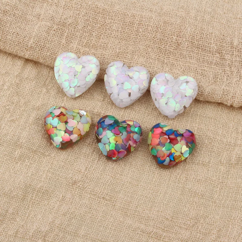 10pcs New Full Hearts Love Sequins Resin Flatback Hairpin Accessory Cabochon Bead Earring Findings Embellishment Jewelry Make