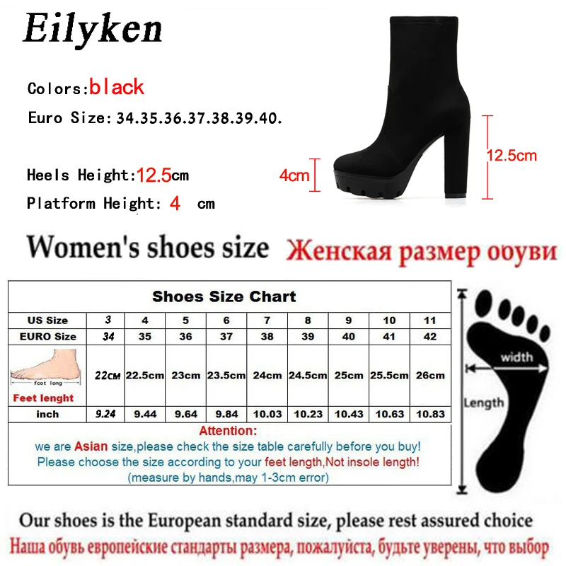 Eilyken Fashion High Heels Ankle Boots Women Thick Platform Boots Autumn Winter Ladies Worker Gothic Shoes Botas Mujer