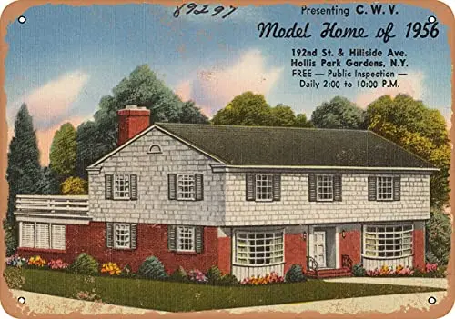 Metal Sign - New York Postcard - Presenting C. W. V. Model Home of 1956. 192nd St. & Hillside Ave, HOL - Vintage Rusty Look