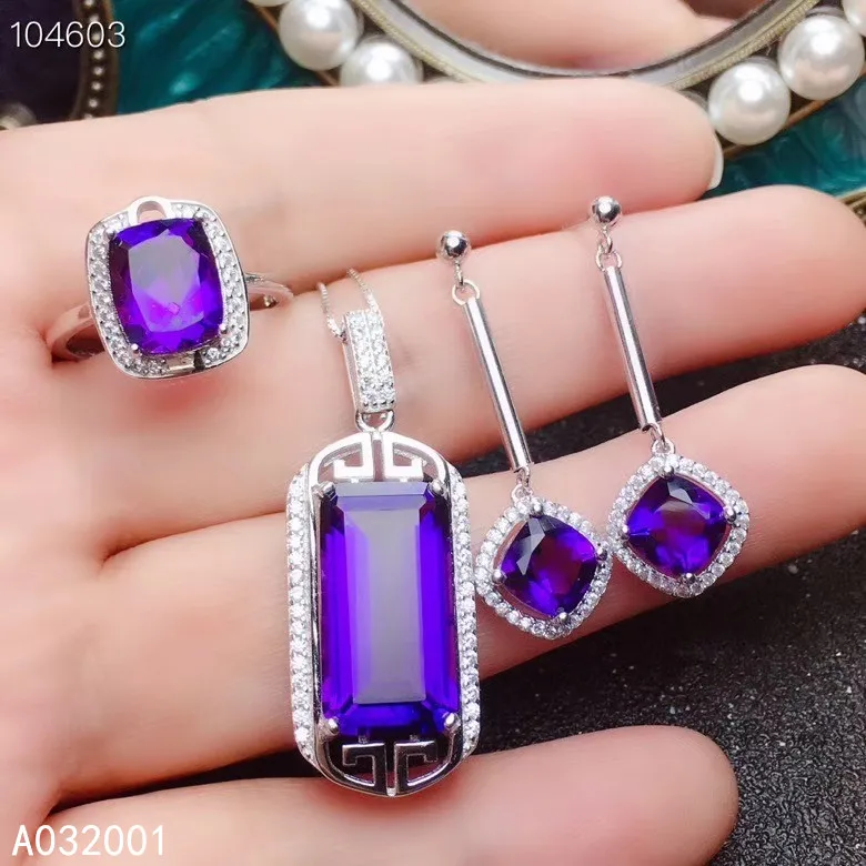 

KJJEAXCMY fine jewelry Amethyst 925 sterling silver women pendant necklace chain earrings ring set fashion