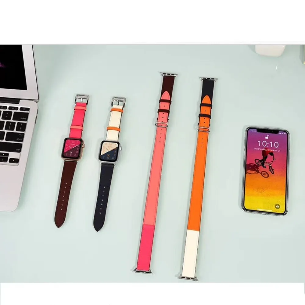 Swift Leather strap For Apple watch band 44mm 40mm 41/45/49/42/38mm wrist watchband double tour iwatch series 3 se 6 7 8 ultra