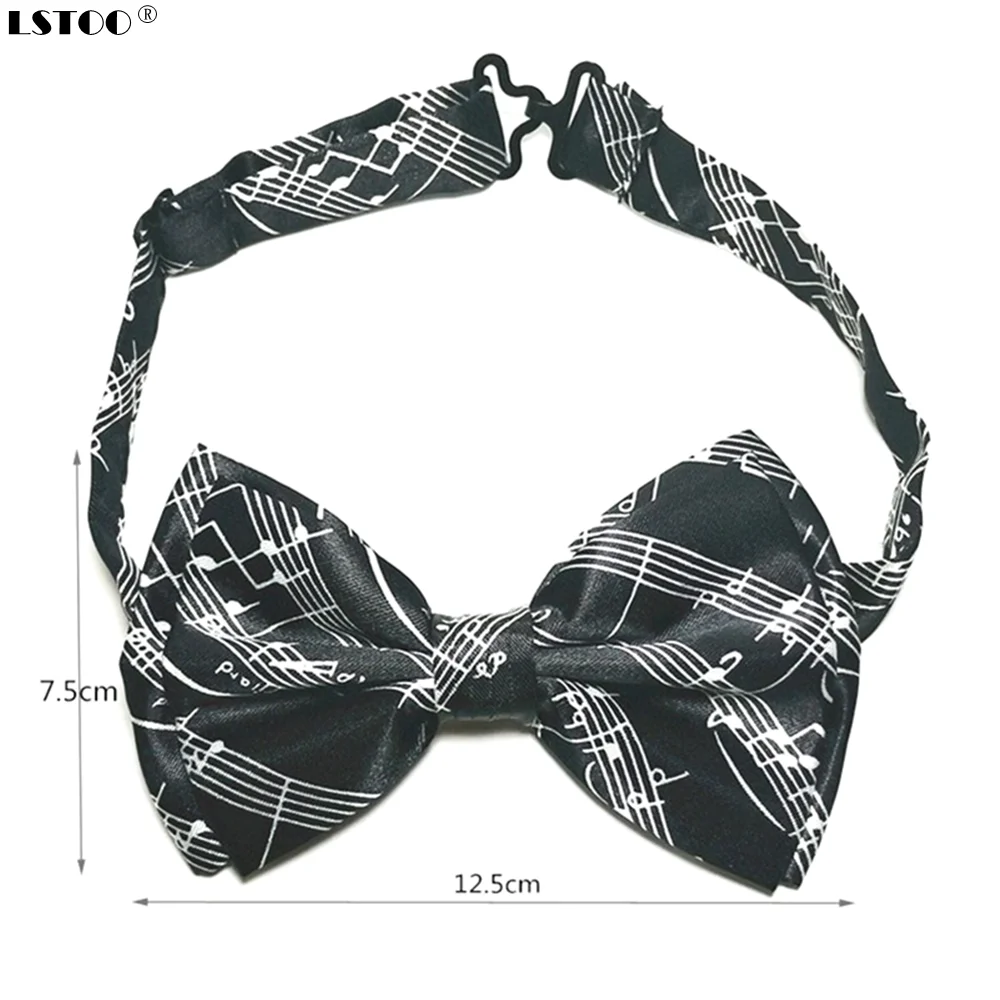 

12*7.5 cm Black White Music Score Printed Men's Unisex Bow Tie Adjustable Double layer Butterfly Tie for wedding LJ005