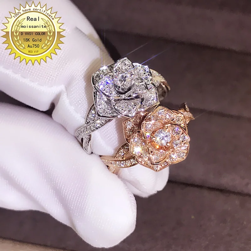 

100%18K goldr ringD VVS moissanite ring Engagement&Wedding Jewellery with certificate 0019