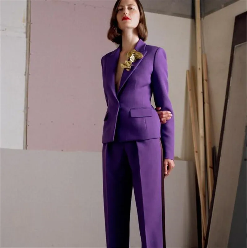 

Tesco Purple Women Suits Blazer+Pants for Work Pantsuit Tuxedous for Wedding Party Business Jacket 2 Piece Office Suit For Lady