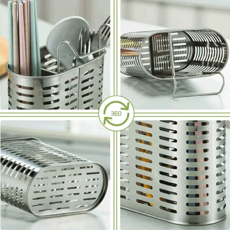 304 Stainless Steel Hanging Cutlery Holder Drainer Spoon Fork Chopsticks Storage Basket Rack Kitchen Accessories Tools