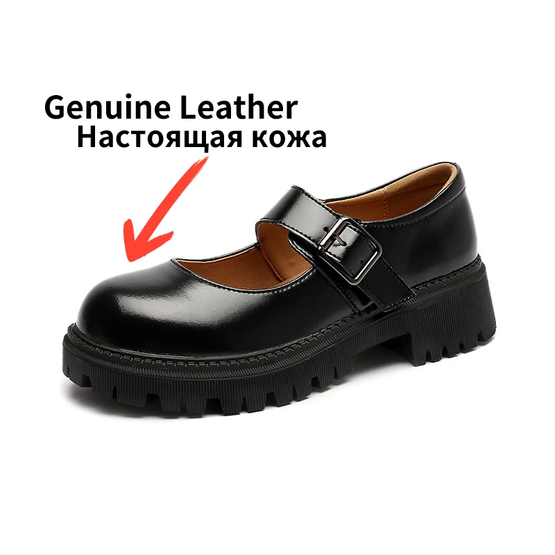 Thick-soled English Leather Shoes Women's Spring 2021 New Mary Jane Round Toe Retro Single Shoes Genuine Leather Vintage