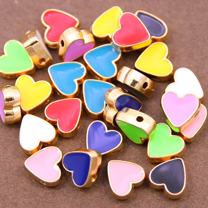 10pcs 10mm Double sided Enamel Round Heart Loose Spacer Beads for Jewelry Making Bracelet Accessories DIY Handmade Craft