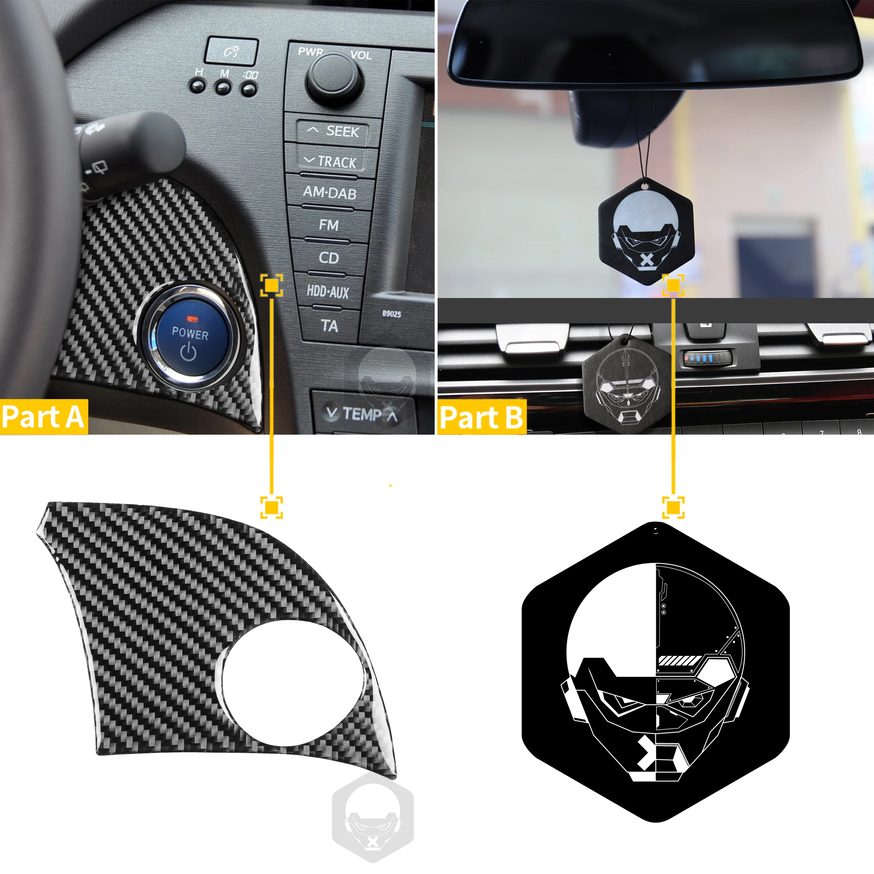 For Toyota Prius 2010-2015 XW30 ZVW30 ZVW35 Accessories Carbon Fiber Car Ignition Button Frame Panel Engine Start Switch Sticker