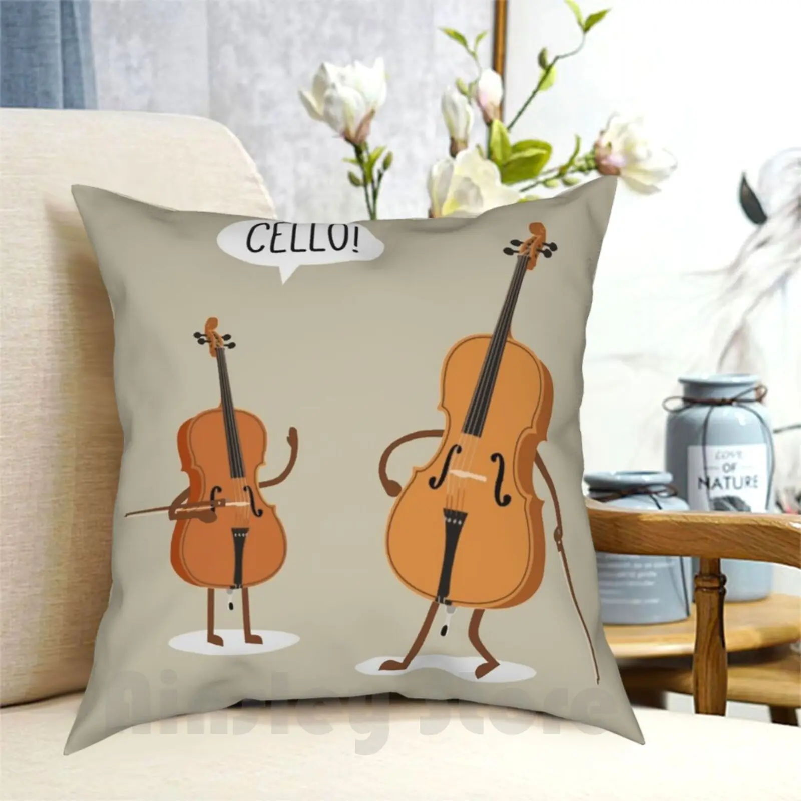 Cello! Pillow Case Printed Home Soft Throw Pillow Cello Music Violin Funny Joke Pun Strings Orchestra Classical Bass