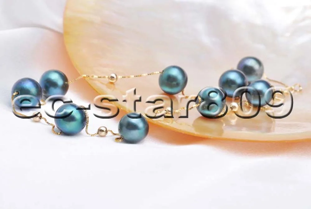 

P5954 AAA++ 18" 9mm Peacock Black Round AKOYA Pearl 14k Solid Gold Bead Chain Women Fine Jewelry