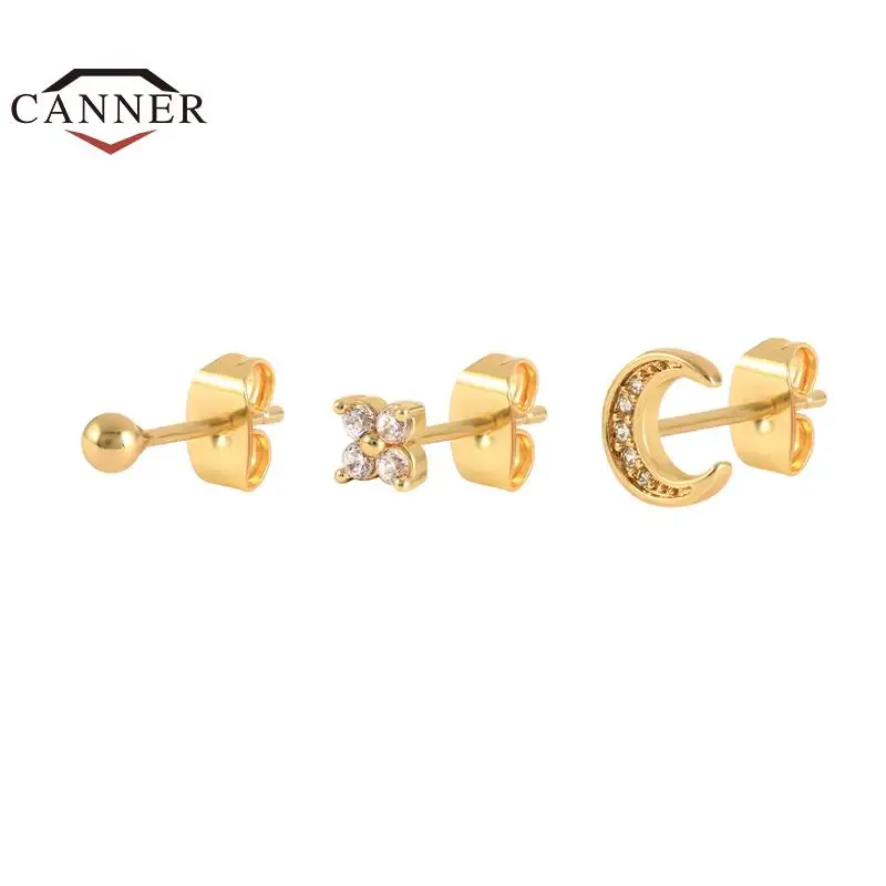 CANNER Fashion Exquisite Jewelry Set Clip Drop Stud Earrings for Women Round Hoop Piercing Female Earings Gifts 3 or 4pcs/set