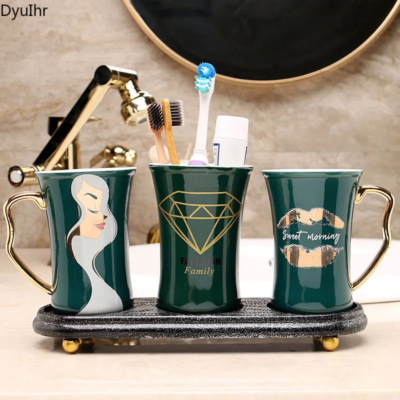 Bathroom accessories simple decal ceramic bathroom toothbrushing cup mouthwash cup toothpaste storage cup bathroom kit DyuIhr