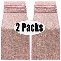 2 Packs 12By 108inch Sequin Table Runners Rose Gold Glitter Event Party Supplies Decorations For Wedding Birthday Baby Shower