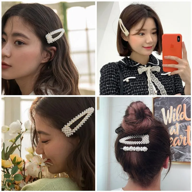Horquillas de perlas de imitación de plástico para mujer, pinzas para el pelo, accesorios para niña, pasadores para el pelo, tocado, tocado