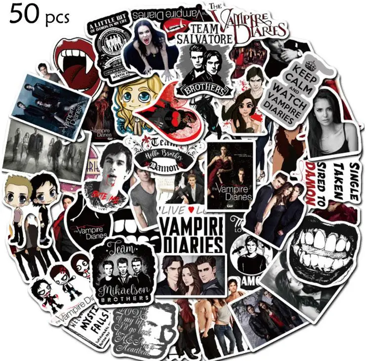 10/30/50pcs  The Vampire Diaries  Children\'s Classic  Cool Decals Sticker Scooter Bike Mobile Laptop Traveling Diy Kids Girl Toy