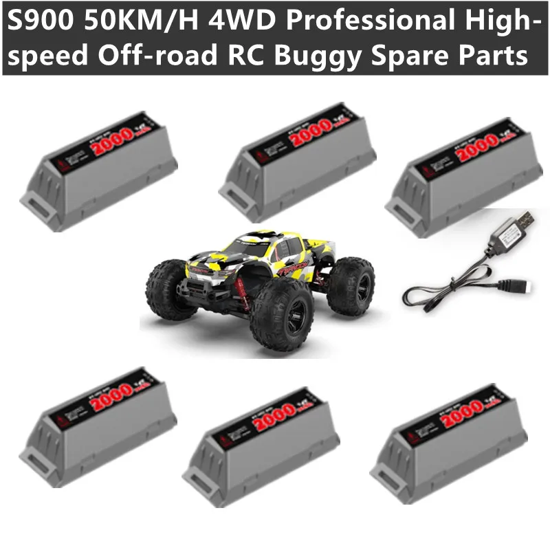 S900 50 Km/h 4WD Professionele High-Speed Off-Road Rc Auto Onderdelen 7.4V 2000AMH Batterij/usb Lijn Voor S900 Rc Buggy Accessoires