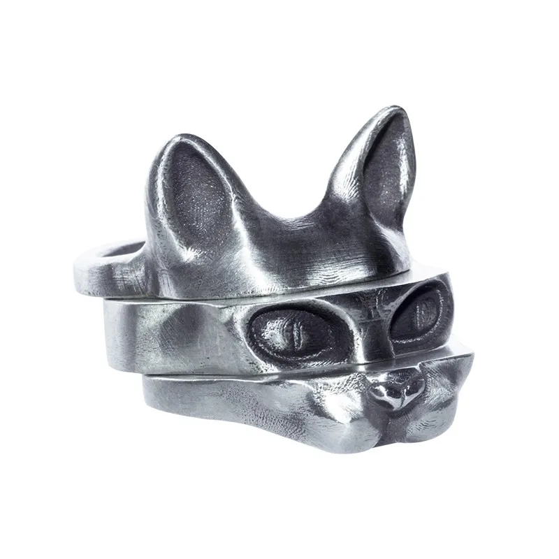 

BEM HI BEN Men'sWomen's CAT RING separated 925 sterling silver Original design Hand made dark punk biker customized engraving