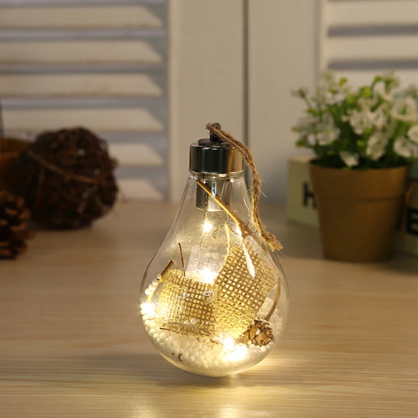 Plastica trasparente LED Ball Ornament forma di lampadina albero di natale ornamenti di luce pendenti con tappo a vite, palline di schiuma