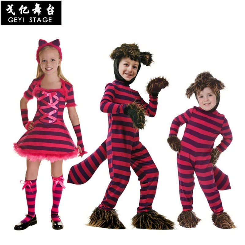 Hot Alice In Wonderland Costume Cheshire Cat Cosplay Fancy Dress Halloween Costumes For Adult kids party Alice Costume Cosplay