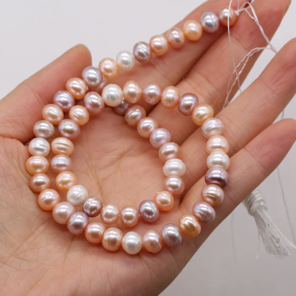 Natural Freshwater Pearl Mix-Color Round Loose Beads 8-9 mm Punch Loose Beads for Make Jewelry DIY Bracelet Necklace Accessories