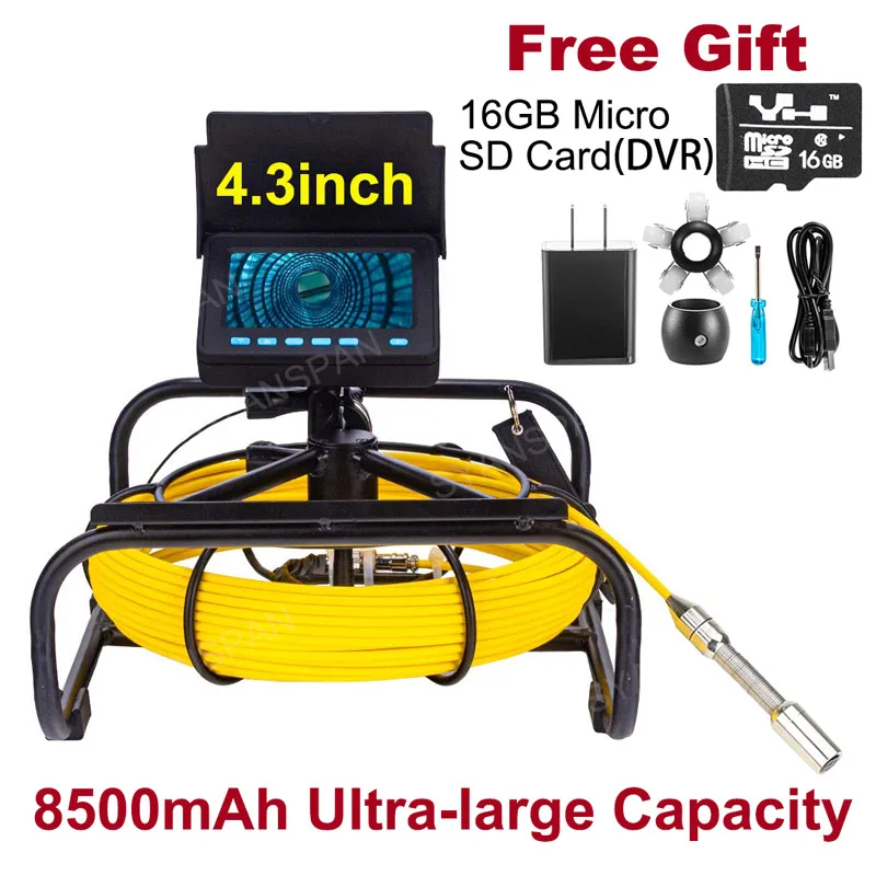 

8500mAh Capacity 16GB TF Card DVR IP68 SYANSPAN 23mm Industrial Drain Sewer Pipe Inspection Video Camera Plumbing Endoscope