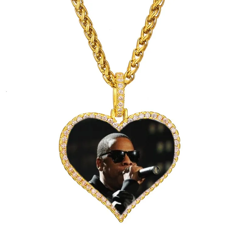 Custom Photo Necklace Heart Medallions Pendant Necklaces Box Chain AAA CZ Zircon Gold Necklace For Men Lover Hip hop Jewelry