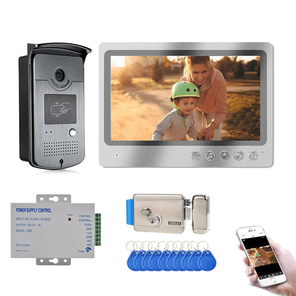 9 inch Monitor Screen Wifi Video Intercom Door phone Record System With RFID Doorbell HD Camera Phone Remote Unlock APP