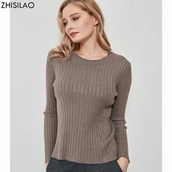 ZHISILAO Basic O-neck Knitting Warm Sweaters 2021 Women Jumper Slim Pullovers Sweater Solid Long Sleeve Tops Autumn Winter