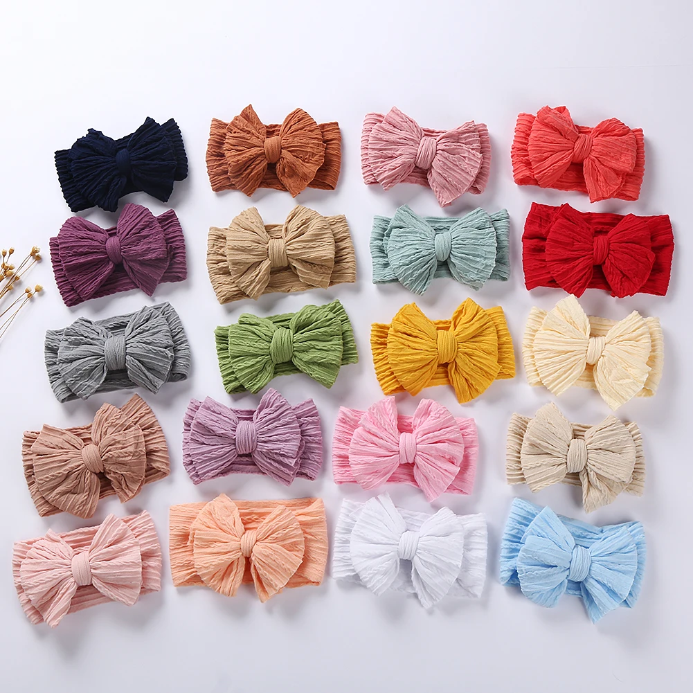 

20Pcs Solid Cable Bow Baby Headbands for Child Nylon Layers Headwear Kids Elastic Turban Headwraps Newborn Boys Girls Hairbands