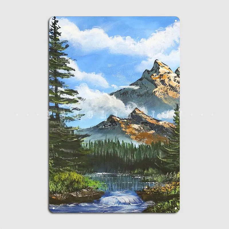 Bob Ross Inspired Landscape Mountain Art Metal Sign Cinema Living Room Party Garage Decoration Customize Tin Sign Poster