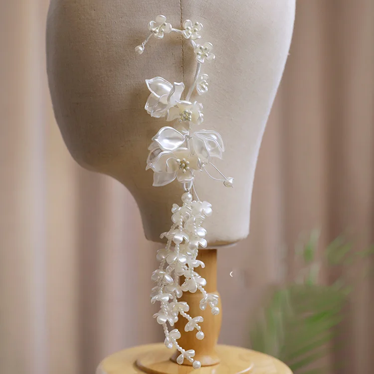Himstory Exquisite 3D Petals Hand-made Head Flower Earring Dual-use Bridal Wedding Headdress Make-Up Hair Accessories